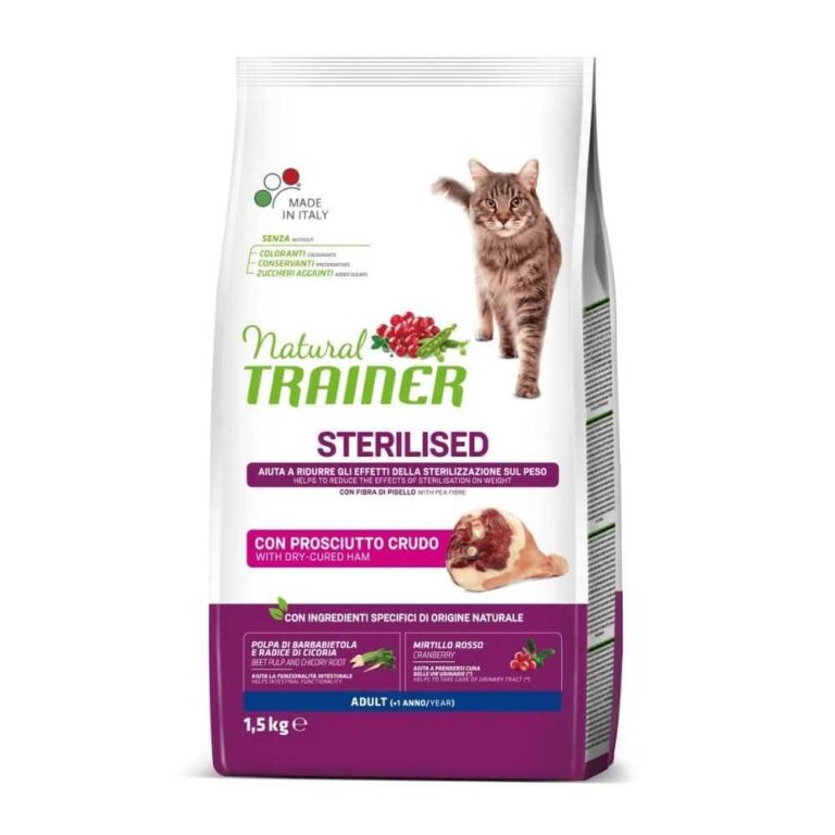 TRAINER NATURAL CAT ADULT sausas maistas sterilizuotoms katėms su kumpiu