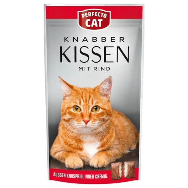 Perfecto Cat Knabber Kissen - traškios pagalvėlės su JAUTIENA 50g
