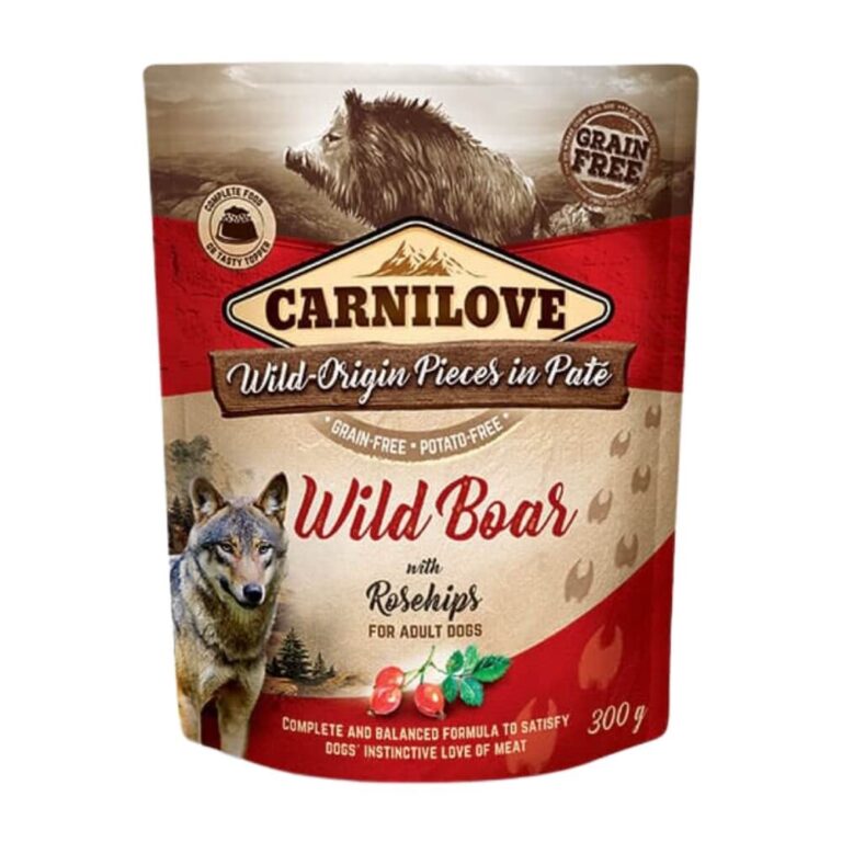 carnilove konservai pastetas sunims pate wild boar with rosehips 300g