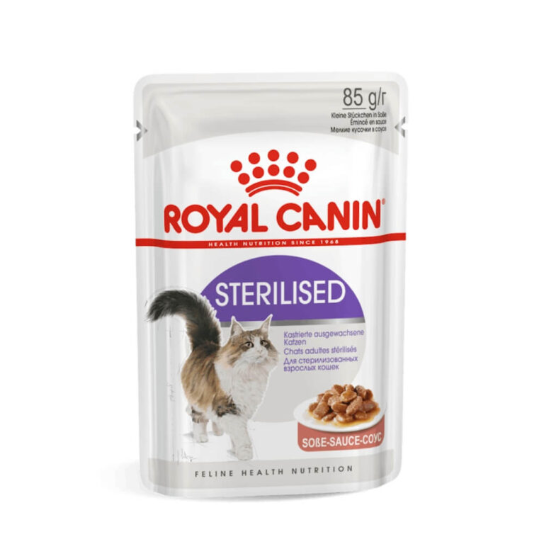 royal canin sterilised in gravy pouch konservai sterilizuotoms katems padaze 85gr