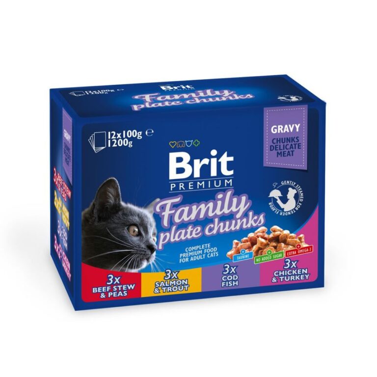 Brit Premium Family Plate konservų katėms rinkinys 4 skoniai, 12 vnt. (dėžutėje) 1200g