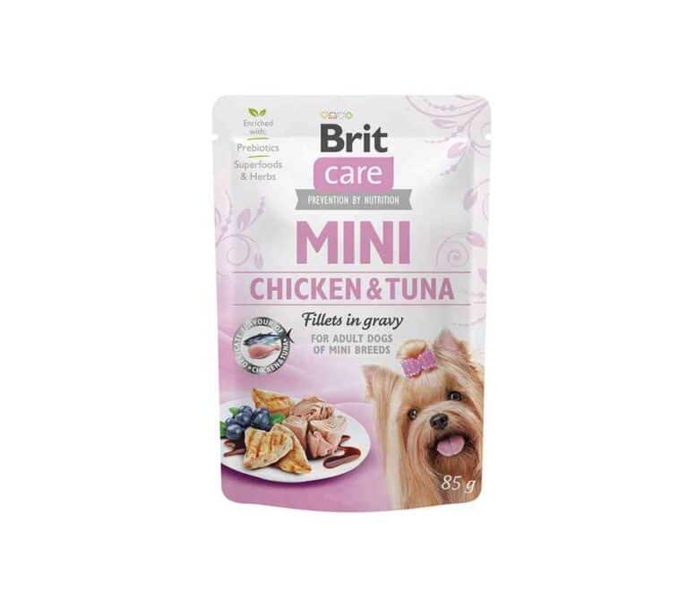 Brit Care Mini konservai šunims maišeliuose Chicken&Tuna fillets in gravy 85g