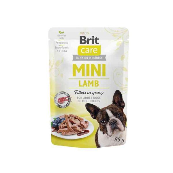 Brit Care Mini konservai šunims maišeliuose Lamb fillets in gravy 85g