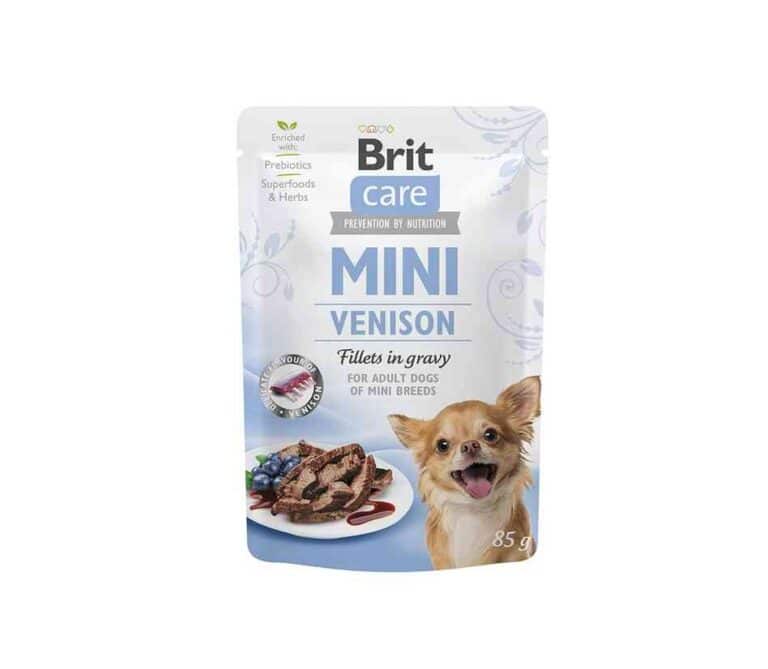 Brit Care Mini konservai šunims maišeliuose Venison fillets in gravy 85g