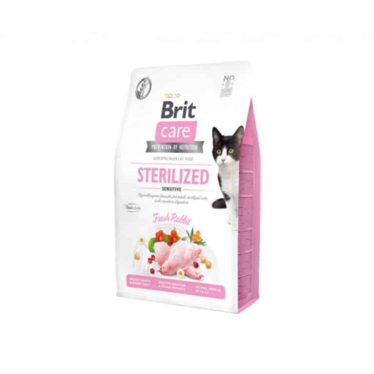 Brit Care Sterilized Sensitive Fresh Rabbit begrūdis sausas maistas sterilizuotoms katėms su triušiena