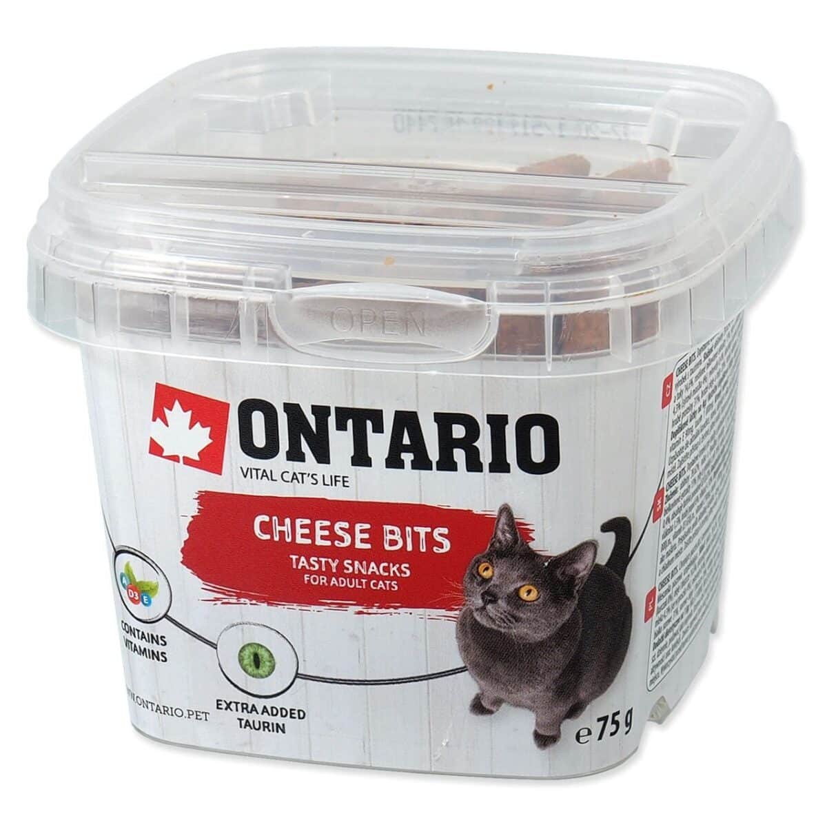ontario snack cheese bits skanėstas katėms su taurinu 75g