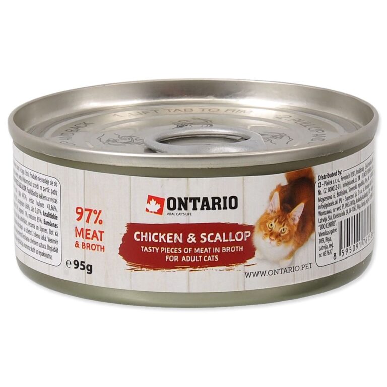 ONTARIO can Chicken Pieces + Scallop konservai katėms su vištiena ir midijomis 95g