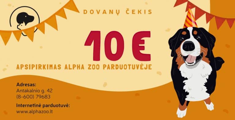Alpha Zoo dovanų kuponas 10 eur vertė