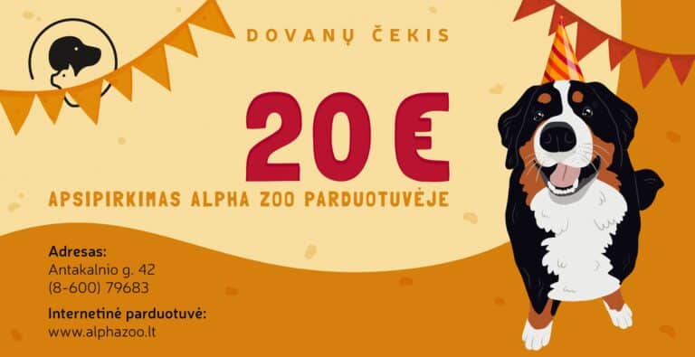 Alpha Zoo dovanų kuponas 20 eur vertė