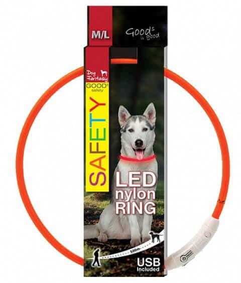Šviečiantis antkaklis šunims LED oranžinis, reguliuojamas, 65cm