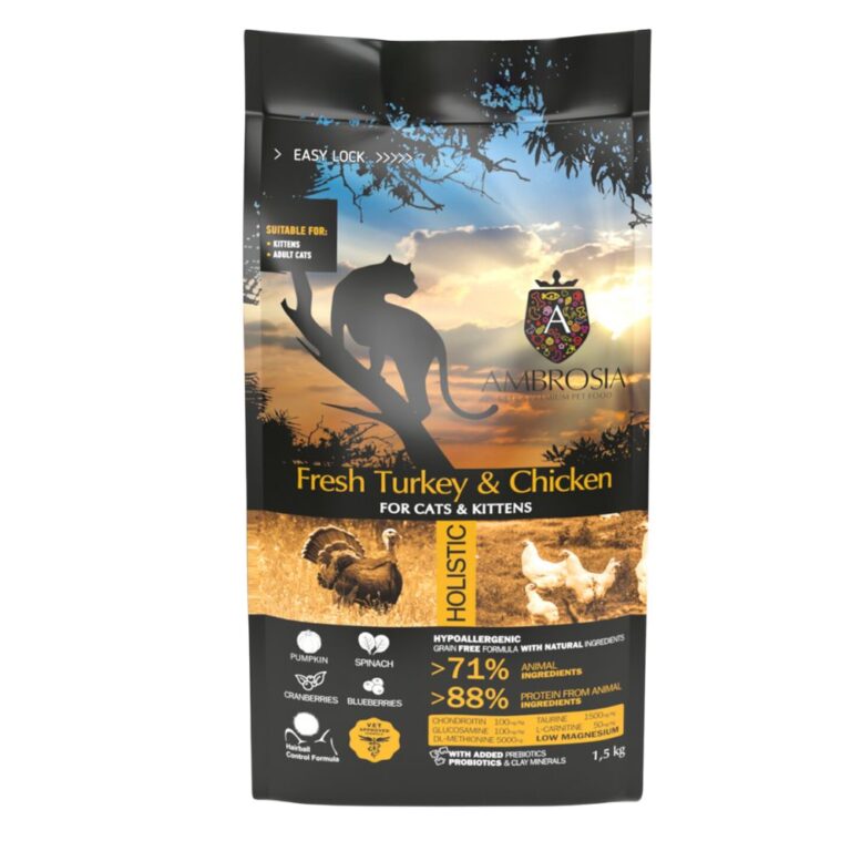 AMBROSIA grain-free Turkey & Fresh Chicken Cat&Kitten, begrūdis kalakutienos ir šviežios vištienos sausas maistas
