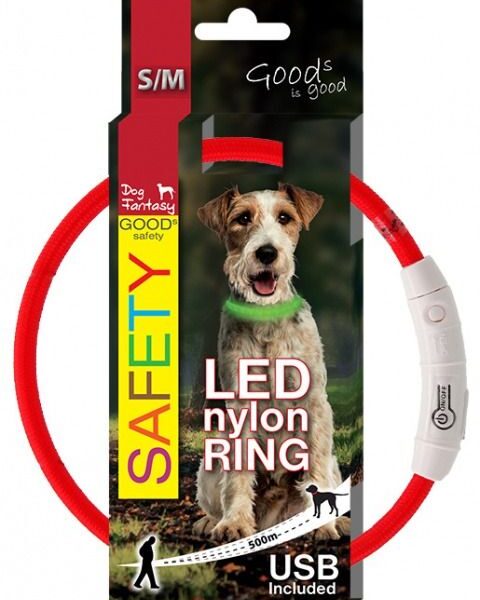 Šviečiantis antkaklis šunims LED raudonas, reguliuojamas, 45cm