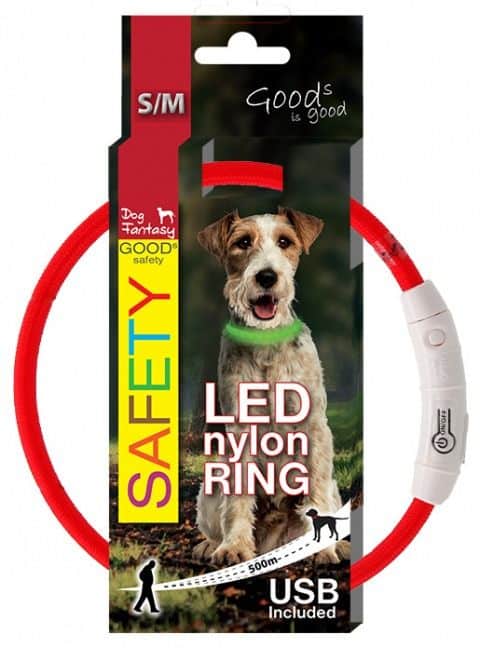 Šviečiantis antkaklis šunims LED raudonas, reguliuojamas, 45cm