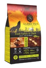 Ambrosia Fresh Turkey & Duck - begrūdis sausas maistas šunims su kalakutiena ir antiena, 12+2kg