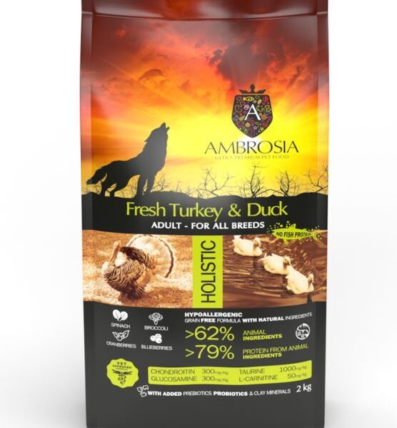 Ambrosia Fresh Turkey & Duck - begrūdis sausas maistas šunims su kalakutiena ir antiena