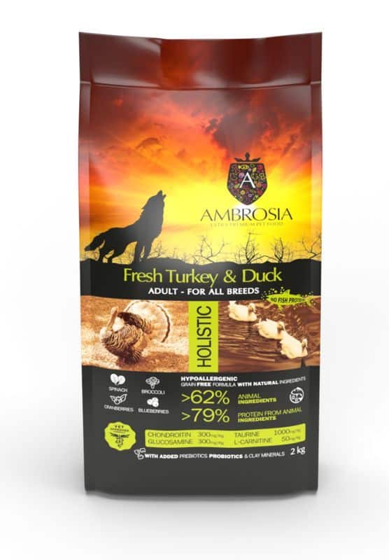 Ambrosia Fresh Turkey & Duck - begrūdis sausas maistas šunims su kalakutiena ir antiena