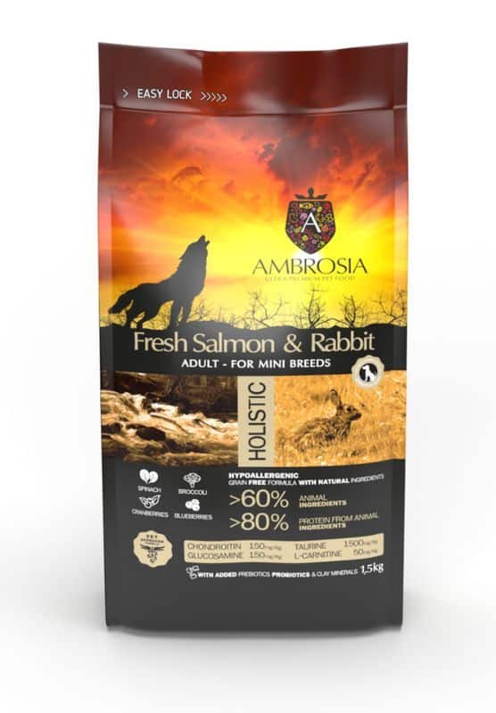 Ambrosia Grain-Free Adult Mini Fresh Salmon & Rabbit - begrūdis sausas maistas suaugusiems, mažų veislių šunims