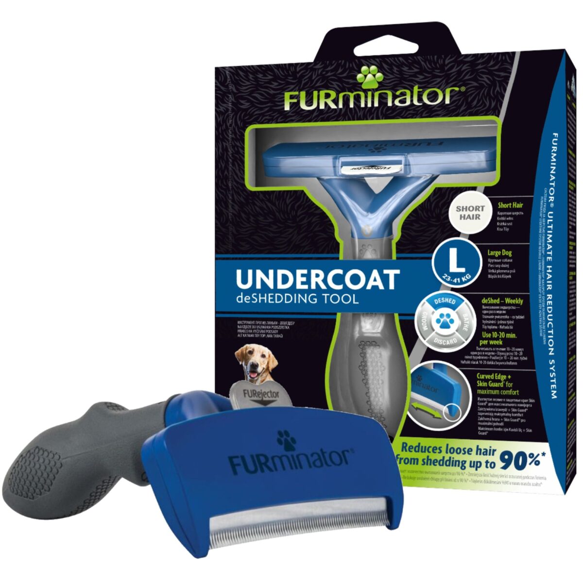 furminator undercoat deshedding tool large dog short hair - furminatorius trumpaplaukiams šunims, l