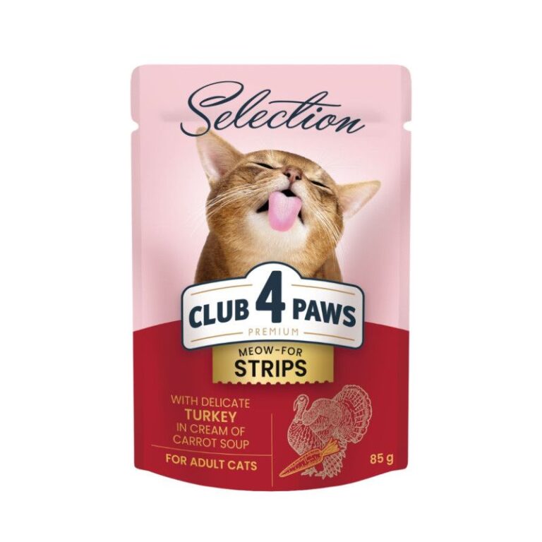 Club 4 Paws Slices Turkey in cream of carrot soup - konservai katėms, kalakutienos juostelės kreminėje morkų sriuboje
