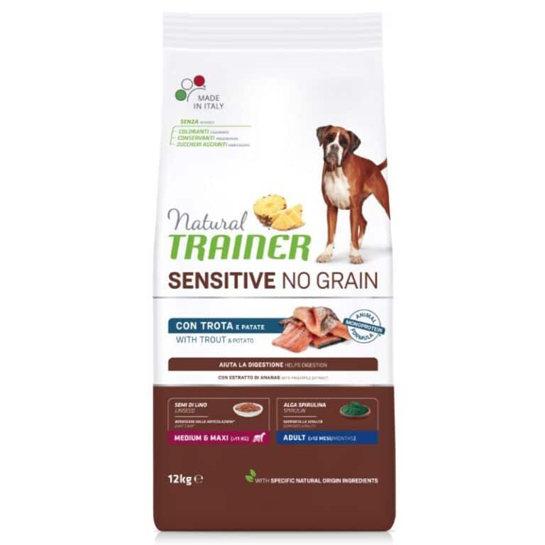 Natural Trainer ADULT DOG SENSITIVE NO GRAIN M/M TROUT begrūdis sausas maistas šunims su upėtakiu