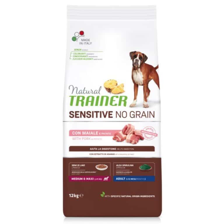 Natural Trainer ADULT DOG SENSITIVE NO GRAIN M/M PORK begrūdis sausas maistas šunims su kiauliena 12kg