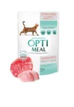 OPTIMEAL Sterilised Beef & Turkey - konservai sterilizuotoms katėms be grūdų su jautiena ir kalakutiena, 85g