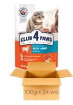 CLUB 4 PAWS Lamb - konservai katėms su ėriena, padaže, 100g x 24vnt.