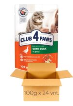 CLUB 4 PAWS Duck - konservai katėms su antiena, padaže 100g x 24vnt.