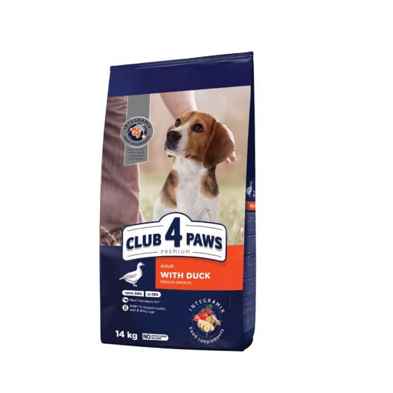 CLUB 4 PAWS PREMIUM Adult Medium breed Duck - sausas maistas vidutinių veislių šunims su antiena, 14kg