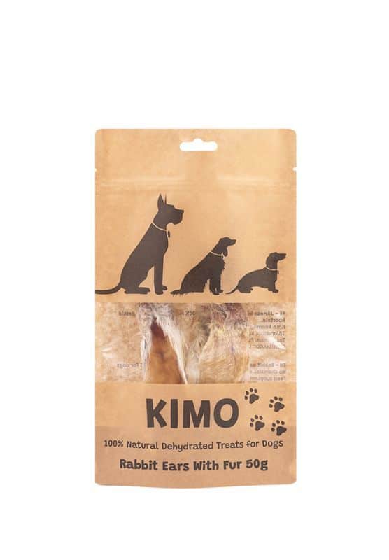 Kimo - džiovintas skanėstas šunims triušių ausys su kailiuku, 50g