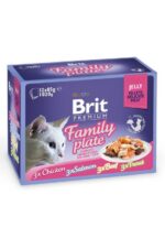 Brit Premium in jelly konservų katėms rinkinys dėžutėje, 1020 g (vištiena, lašiša, jautiena, upėtakis)
