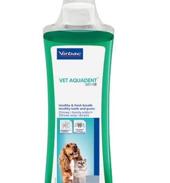 Virbac Vet Aquadent 250 ml - Geriamojo vandens priedas šunims ir katėms, padedantis palaikyti tinkamą burnos higieną