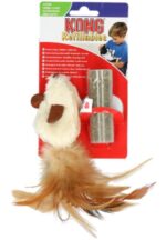 KONG Cat Refillable Catnip Feather Mouse - žaislas katėms su pakartotinai papildoma katžole