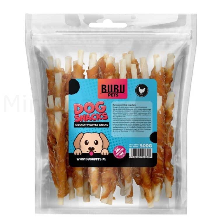 Bubu Pets chicken wrapped on a beef stick - skanėstas šunims, jautienos odos lazdelė su vištiena, 500g