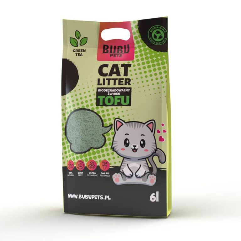 Bubu Pets Tofu biologiškai skaidus kačių kraikas 2,5kg / 6L žalioji arbata