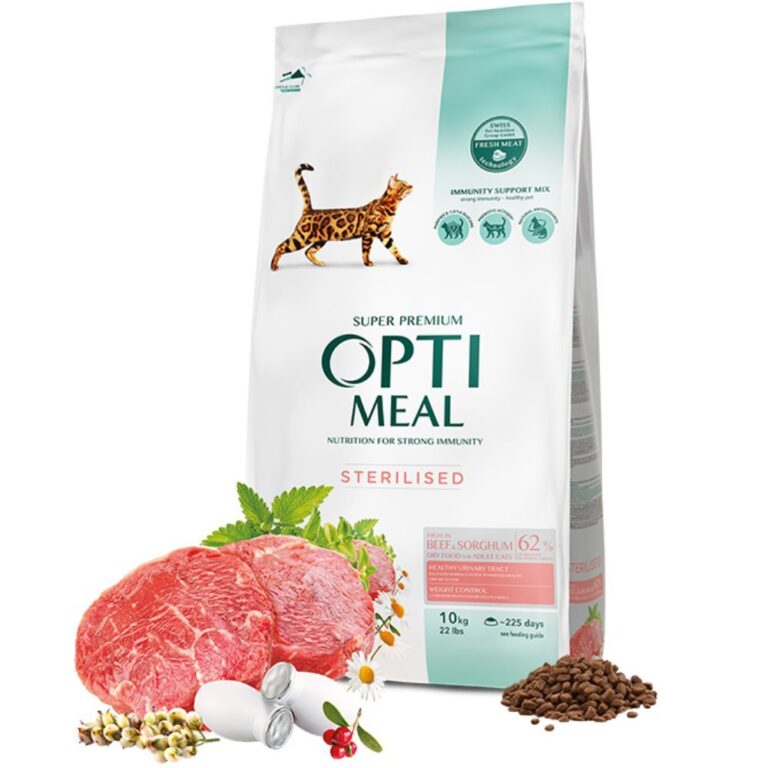 Optimeal Sterilised Beef&Sorghum sausas pašaras su jautiena ir sorgo žolelėmis sterilizuotoms katėms 10kg