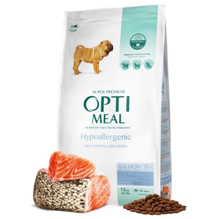 Optimeal Medium Breed Hypoallergenic Salmon - sausas maistas vidutinių veislių šunims su lašiša, 12kg