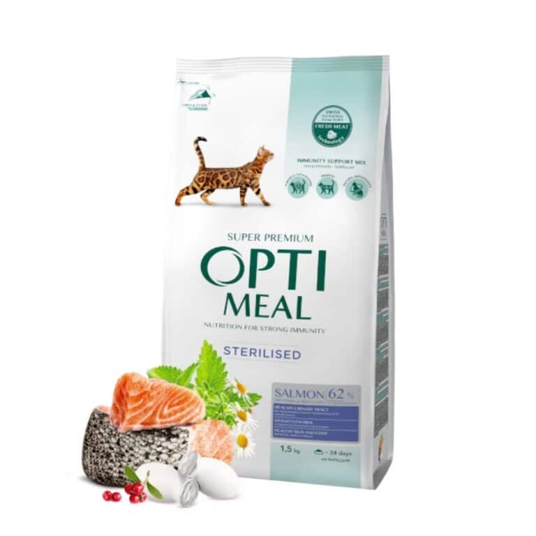 Optimeal Sterilised Salmon - sausas maistas sterilizuotoms katėms su lašiša