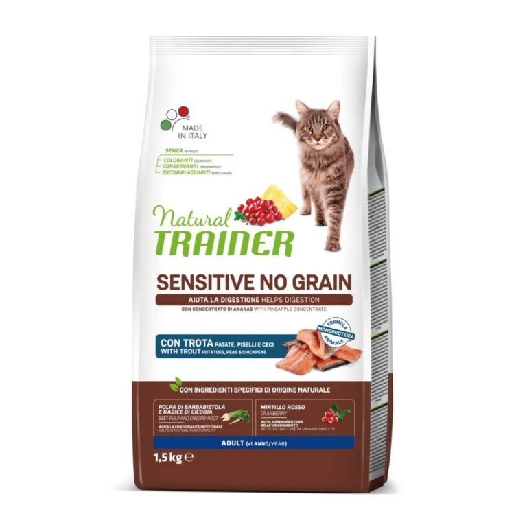 Trainer Natural CAT SENSITIVE sausas maistas katėms jautriu skrandžiu su upėtakiu 1.5kg