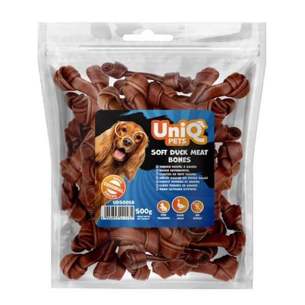 Uniq pets soft knotted bones with duck 500g antienos mėsos kauliukai