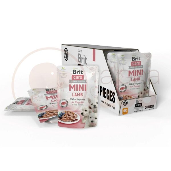 Brit Care Mini Puppy Lamb fillets in gravy konservai šunims maišeliuose 85g