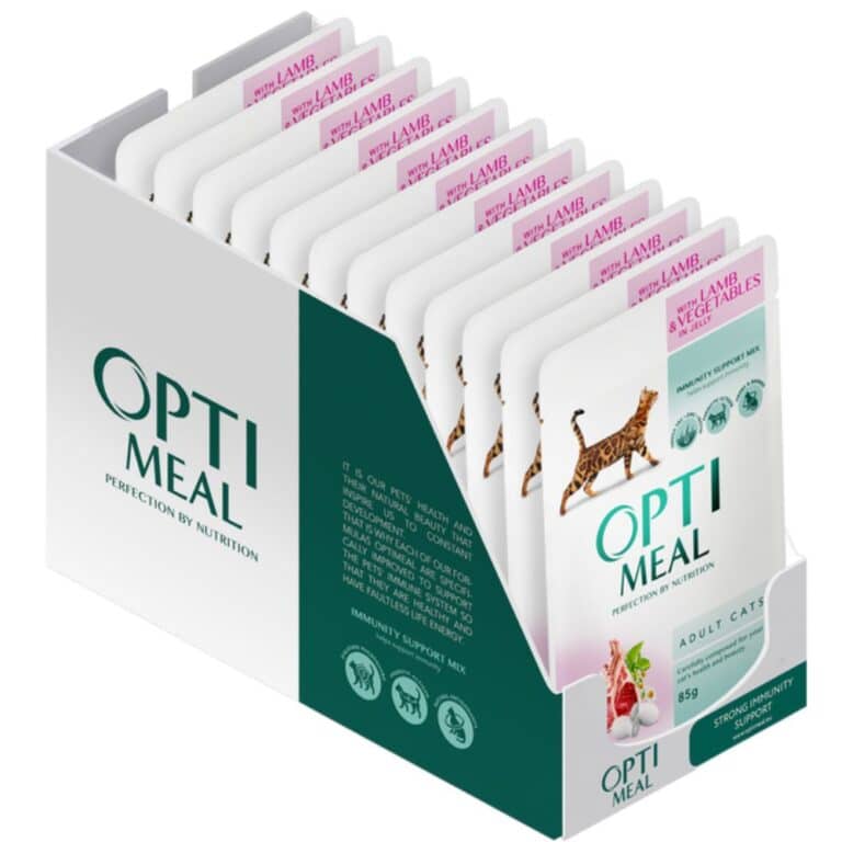 OPTIMEAL LAMB and veggies in jelly Konservai katėms su ėriena ir daržovėmis želė, 85g*12