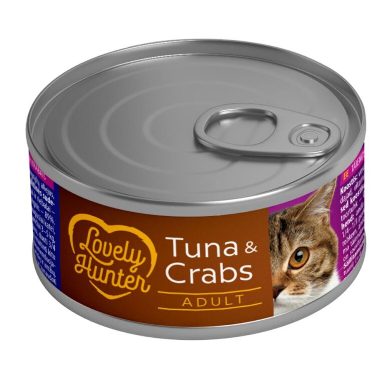 LOVELY HUNTER Tuna Crabs suaugusių kačių konservai pašaras su tunu ir krabais 85g
