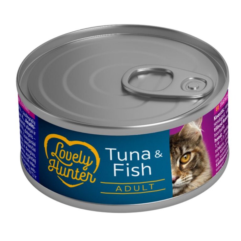 LOVELY HUNTER Tuna Fish suaugusių kačių konservai pašaras su tunu ir žuvimi 85g