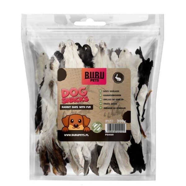 Bubu Pets Rabbit Ear with fur 300g džiovintos triušio ausys su kailiu