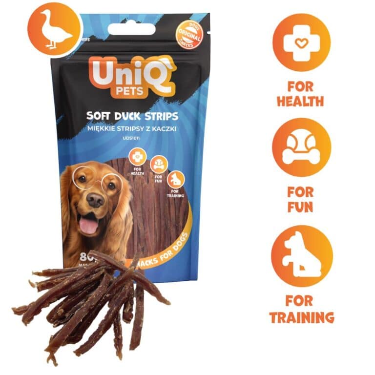 Uniq Pets Soft duck strips - Minkštos Antienos Mėsos plonos Juostelės, 80g
