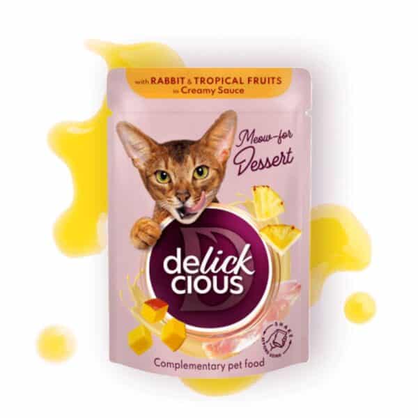 Delickcious gabaliukai su triušiena ir tropiniais vaisiais kreminiame padaže katėms, 80g
