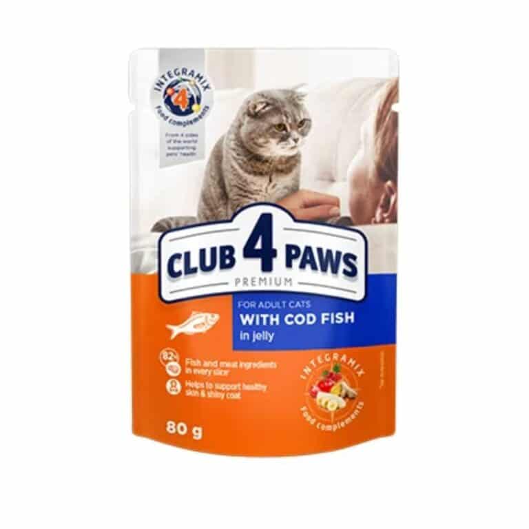 Club 4 Paws konservai katėms su menke drebučiuose, 80g * 24vnt.