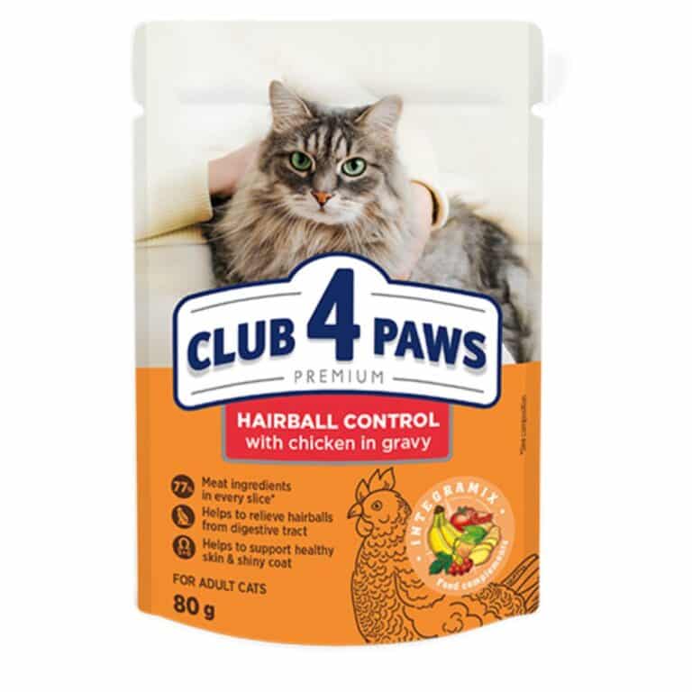 Club 4 Paws Hairball Control konservai katėms su vištiena padaže, 80g * 24vnt.