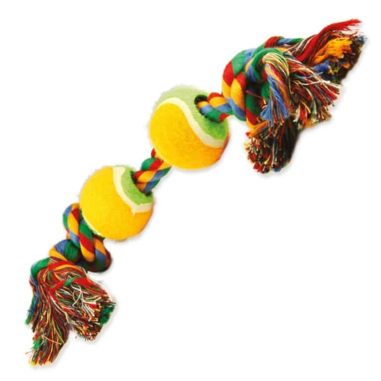 Twin-tennis ball knots virvinis žaislas šunims su kamuoliais